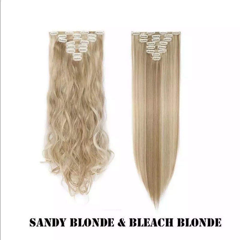 Sandy blonde & bleach blonde hair extension clips - Picture 2 of 4